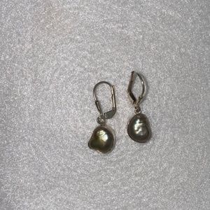 Earrings - light green pearl set in silver